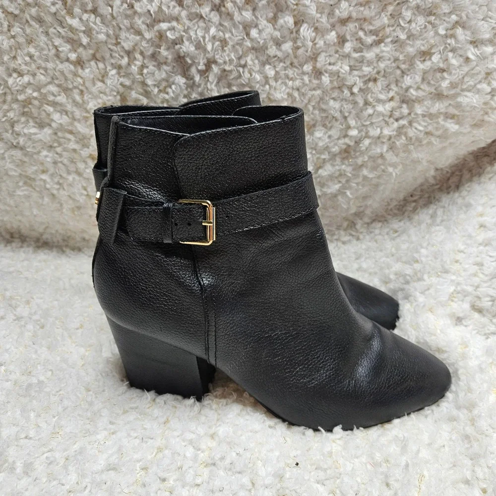 Kate Spade Black Leather Buckle Logo Bow Ankle Boots sz 9